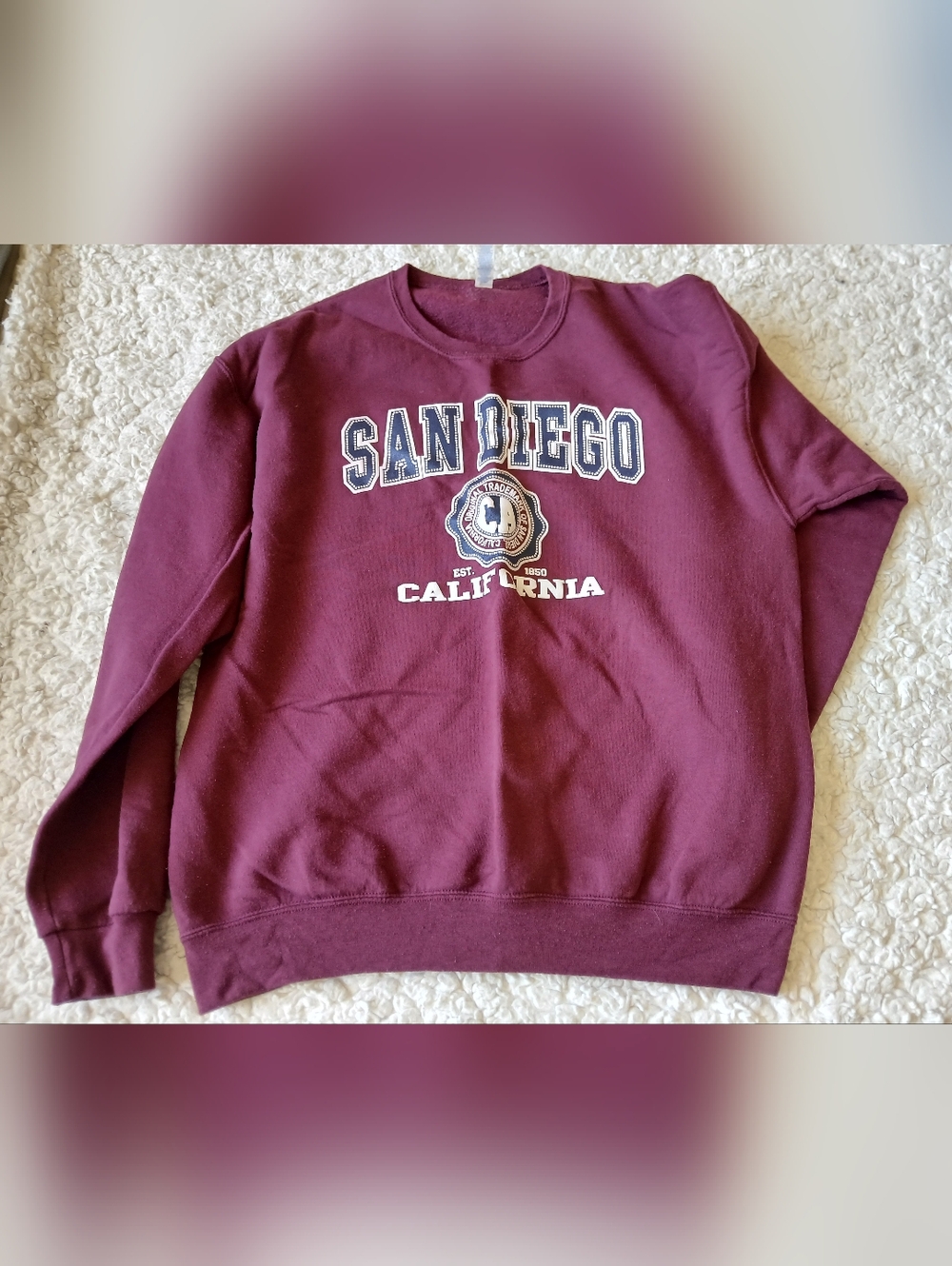 San Diego California Maroon Crewneck Sweatshirt Large Unisex